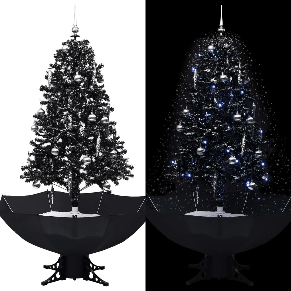 Albero Di Natale Con Nevicata E Base Ad Ombrello Nero 170cm Pvc /