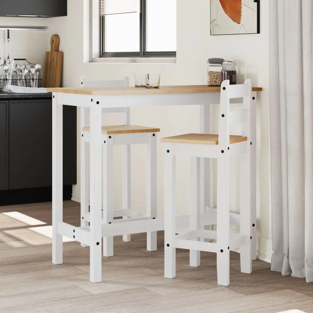 Set Da Bar 3 Pz Bianco İn Legno Massello Di Pino /