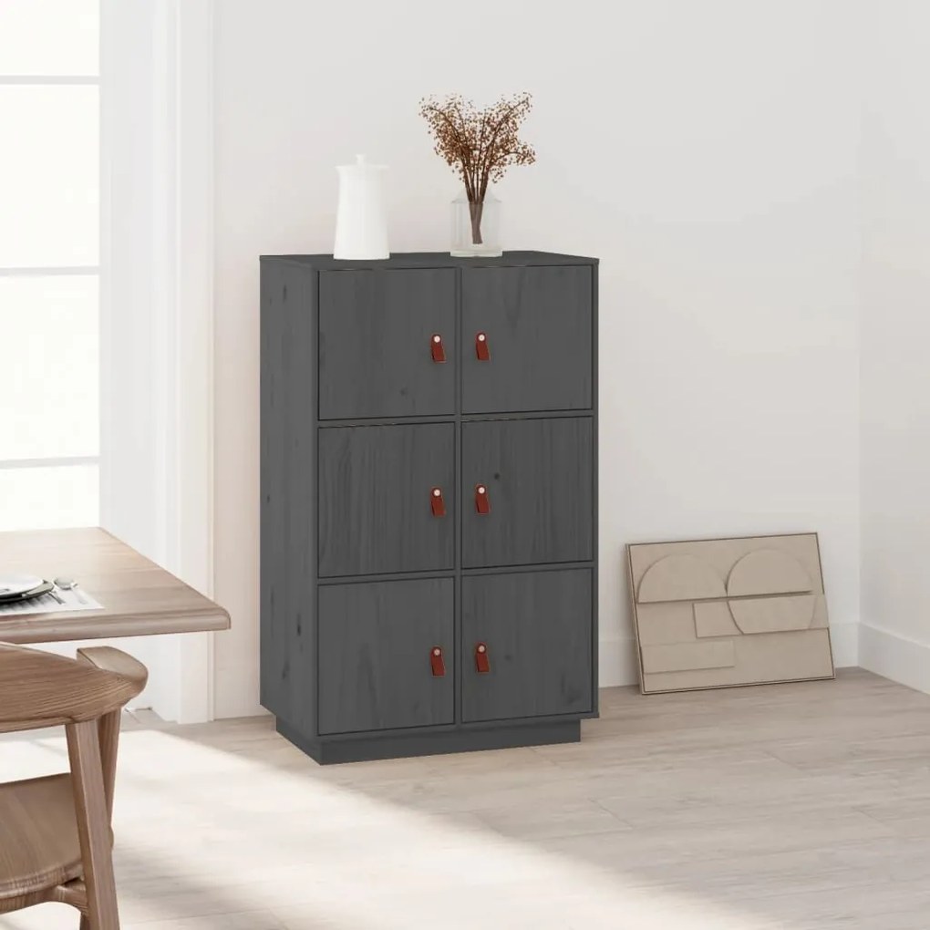 Credenza Grigia 67x40x108,5 Cm İn Legno Massello Di Pino /