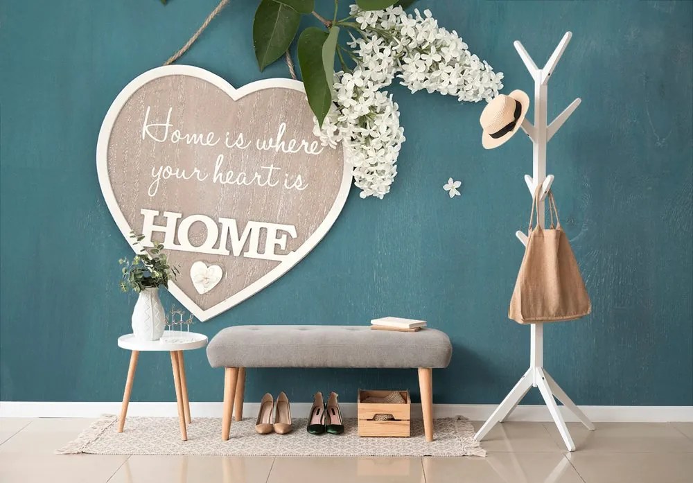 Carta da parati autoadesiva – Cuore con citazione - Home is where your heart is