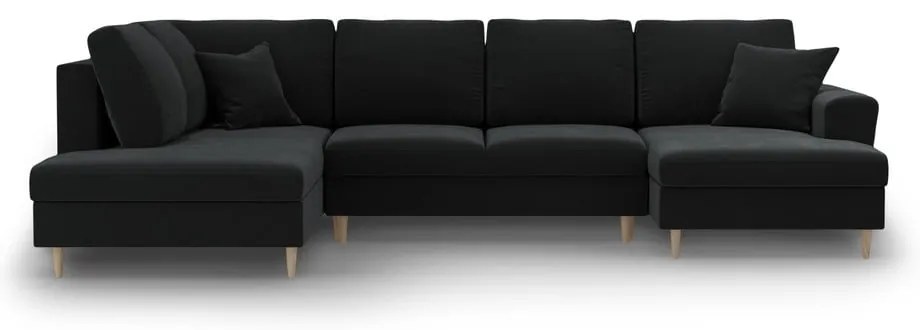 Divano angolare nero allungabile e con contenitore (con penisola a sinistra/a U) con rivestimento in velluto Kyoto – Cosmopolitan Design