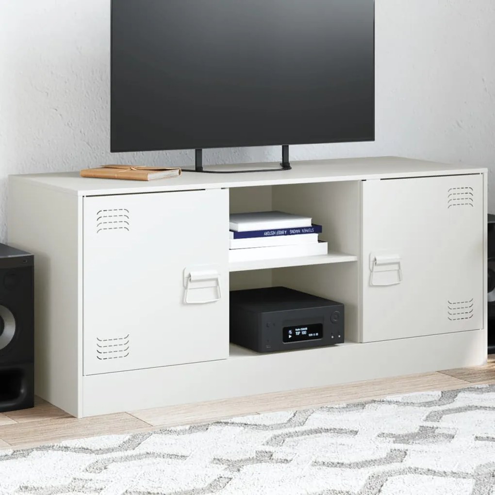 Mobile Porta Tv Bianco 99x39x44 Cm İn Acciaio /