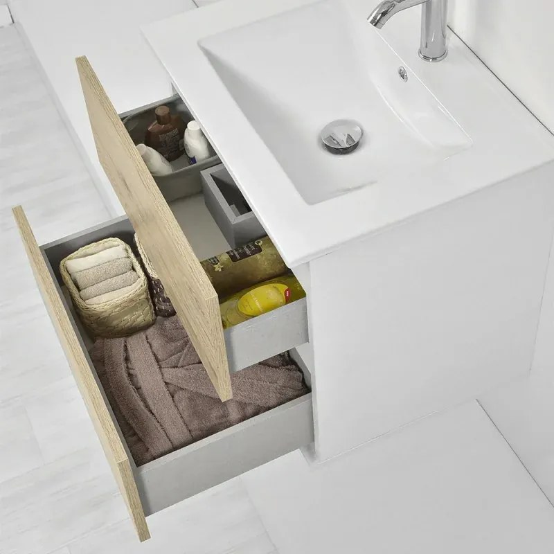 Mobile bagno sospeso 60 cm Duble rovere africa con lavabo e specchio