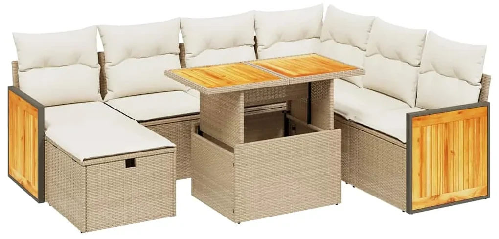 Set divano da giardino 8 pz con cuscini beige in polyrattan