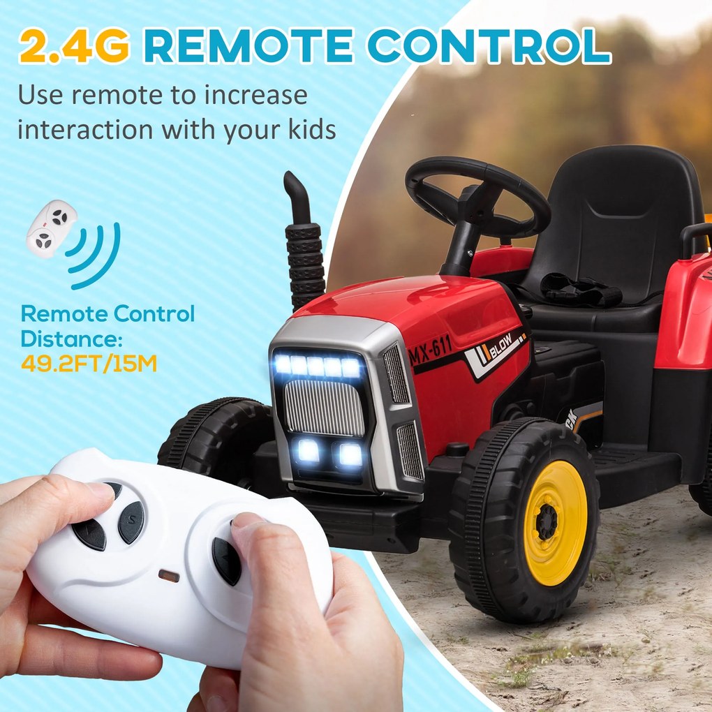 Trattore Elettrico per Bambini 12V con Rimorchio Rosso...