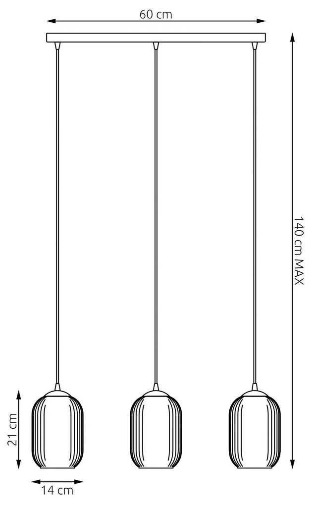 Lampadario 3 Luci Verdi In Acciaio Nero E Vetri Plissettati Fumè