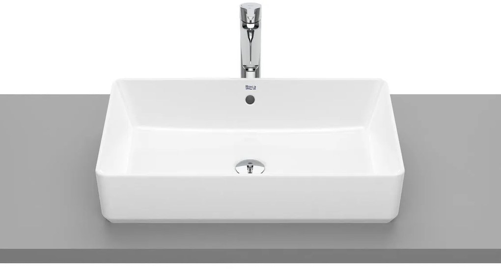 Lavabo da appoggio Domus ROCA rettangolare in ceramica L 60 x H 13 x P 37 cm bianco lucido piletta non inclusa