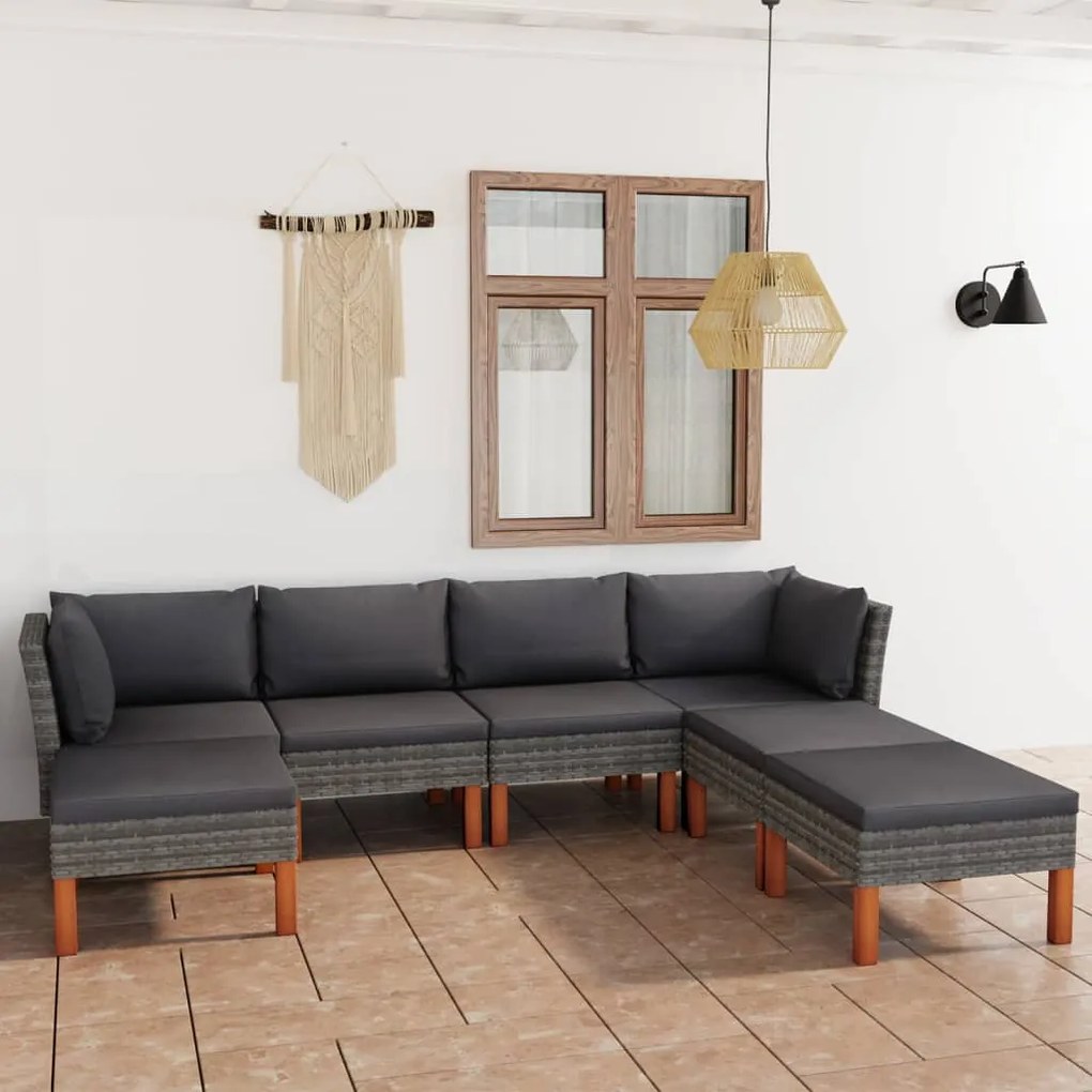 Set Divani da Giardino 7 pz con Cuscini in Polyrattan Grigio