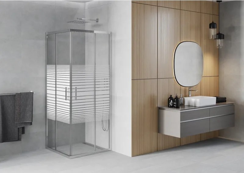 Mexen Rio cabina doccia quadrata 80 x 80 cm, strisce bianche, cromo - 860-080-080-01-20
