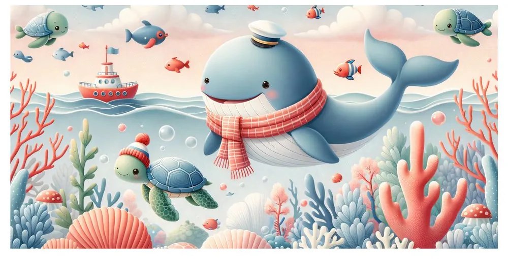 Quadro su tela – Balena e tartaruga nell’oceano
