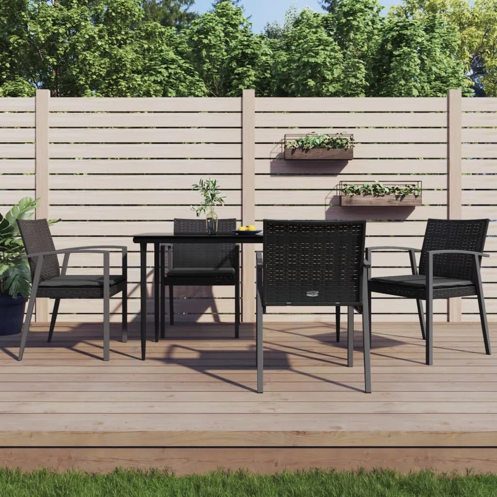 Set pranzo da giardino 5pz con cuscini in polyrattan e acciaio