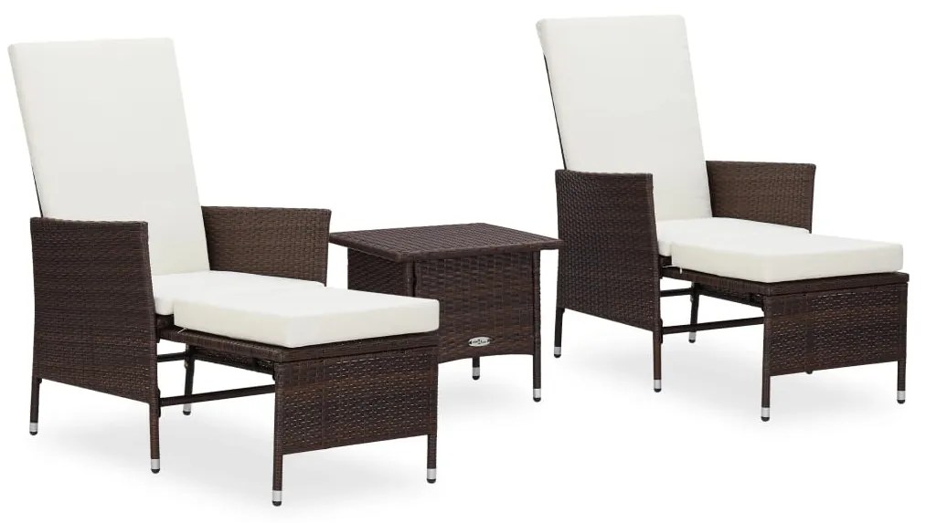 Set Divani da Giardino 3 pz con Cuscini in Polyrattan Marrone