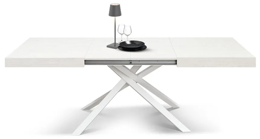 Tavolo FORTE DEI MARMI bianco frassinato allungabile con base bianca 180×90 cm – 260×90 cm