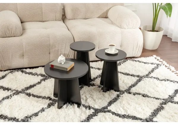 SET 3x Tavolino LUME diametro 28/33/43 cm nero