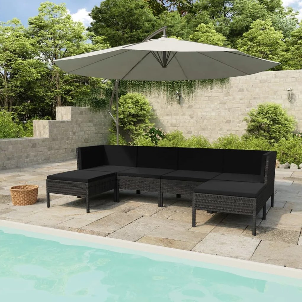 Set divani da giardino 6 pz con cuscini in polyrattan nero