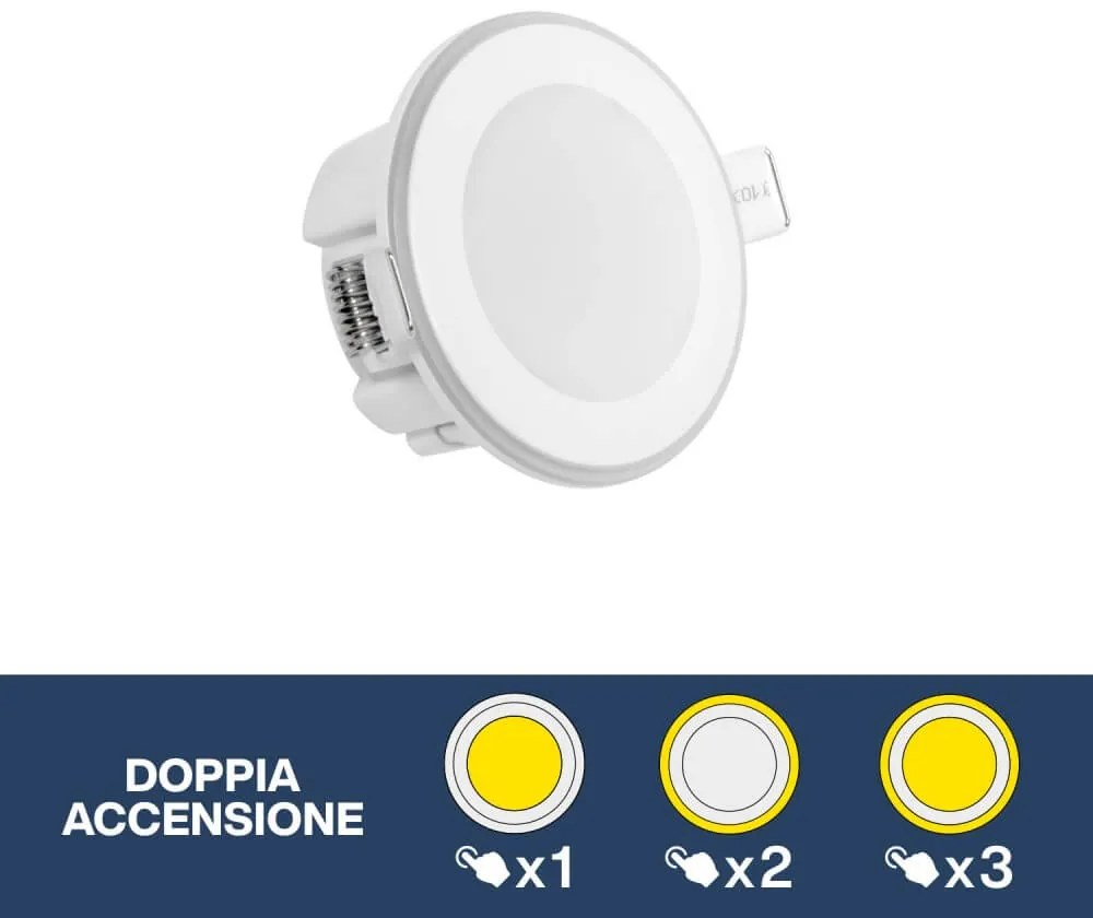 Faretto LED da incasso 5,5W Doppia Accensione - Foro Ø66mm Colore Bianco Caldo 3.000K