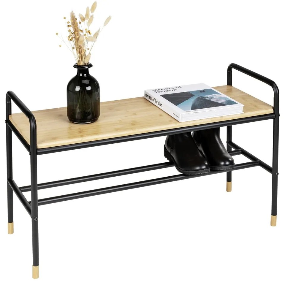 Scarpiera in metallo nero/naturale con panca Loft - Wenko