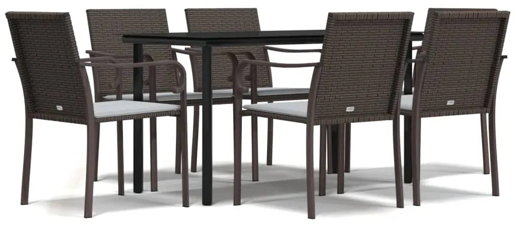 Set Pranzo da Giardino 7 pz con Cuscini in Polyrattan e Acciaio