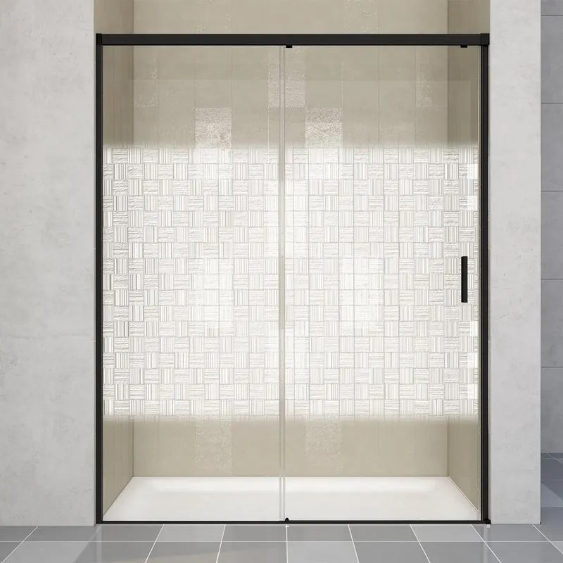 Porta doccia scorrevole L 158-159.5 cm x H 200 cm per nicchia in vetro smerigliato SP. 6 mm, profilo opaco nero, serie Jazz