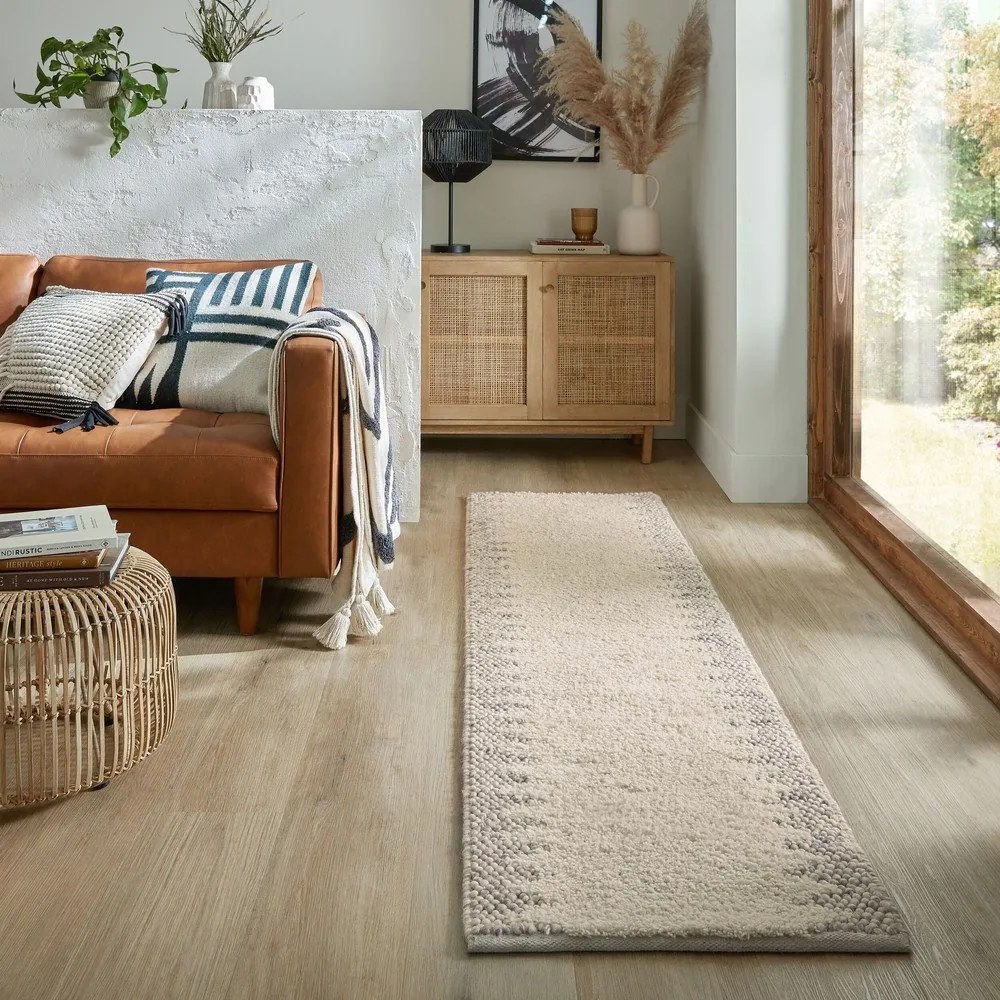 Passatoia in misto lana intrecciata a mano color crema 60x230 cm Minerals Border - Flair Rugs