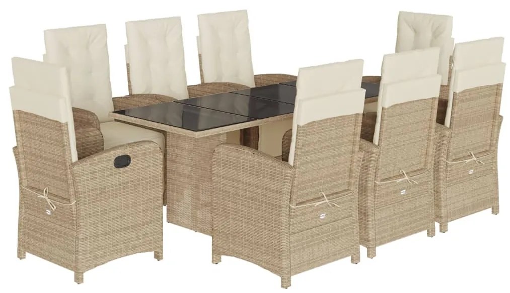 Set da pranzo da giardino 9 pz con cuscini beige in polyrattan