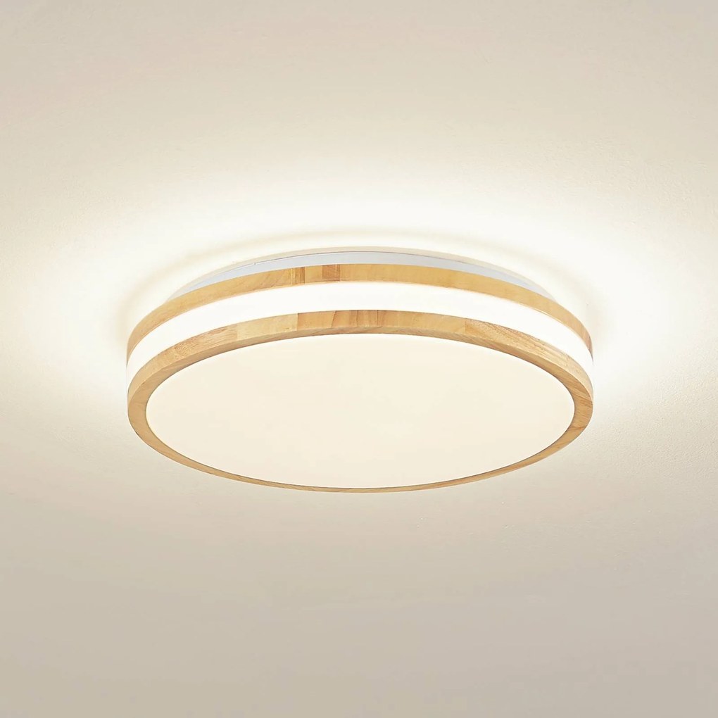 Lindby plafoniera LED Emiva, Ø 39,5 cm, CCT, legno