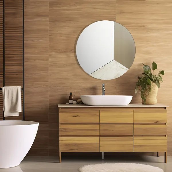Specchio rotondo moderno 80 cm effetto marmo avorio e vetro bronzo - OSCAR