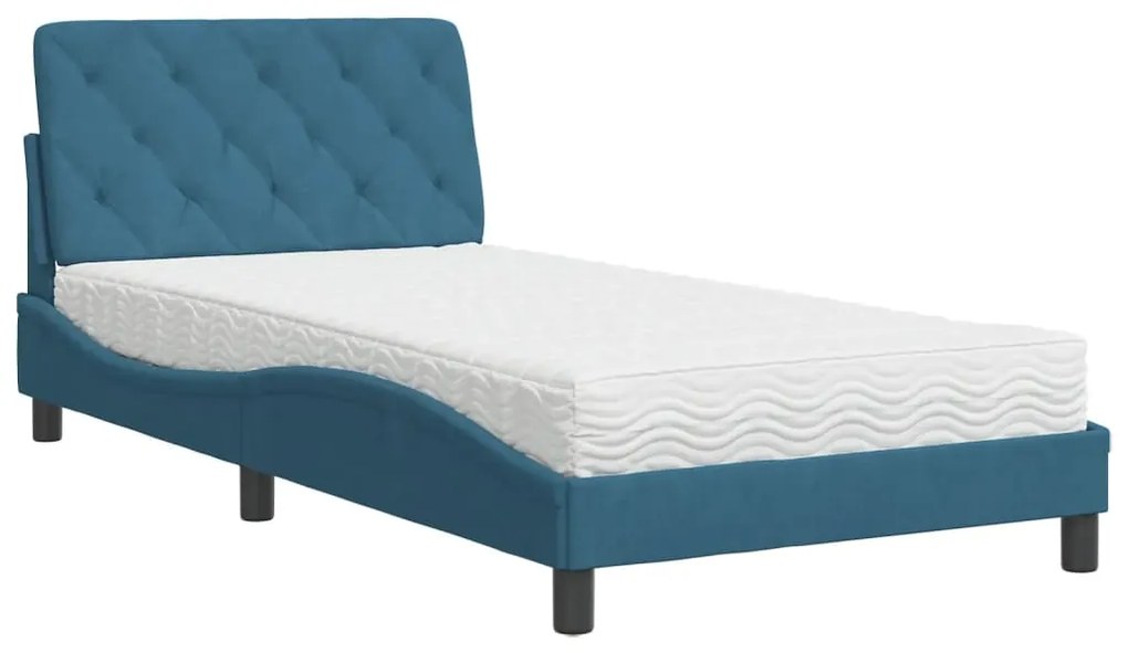 Letto con materasso blu 100x200 cm in velluto