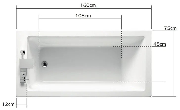 Kamalu - Vasca da bagno rettangolare 170x75cm in acrilico bianco lucido | KM200