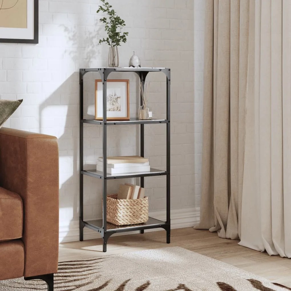 Scaffale Con Piano İn Vetro Nero 40x30x95cm İn Acciaio /