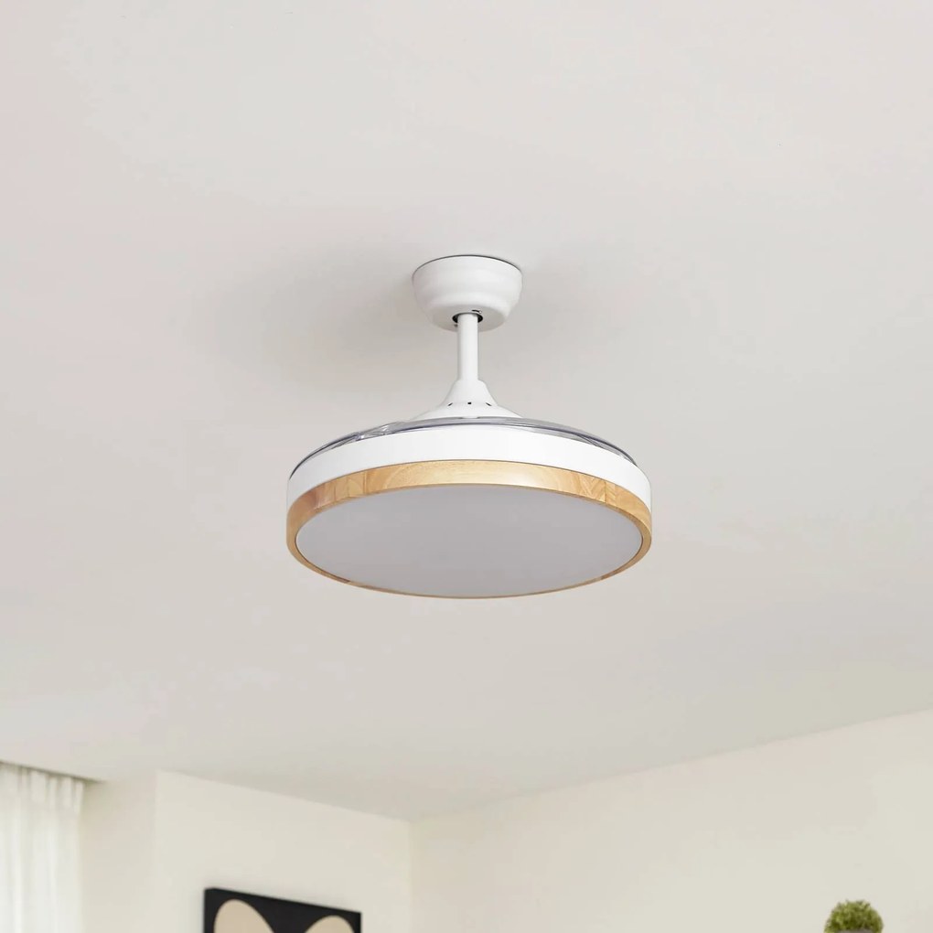 Ventilatore da soffitto LED Lindby Oras, bianco, DC, silenzioso, Ø 107 cm Oras, Bianco / Opale, Soggiorno / Sala da pranzo, Metallo, Moderno