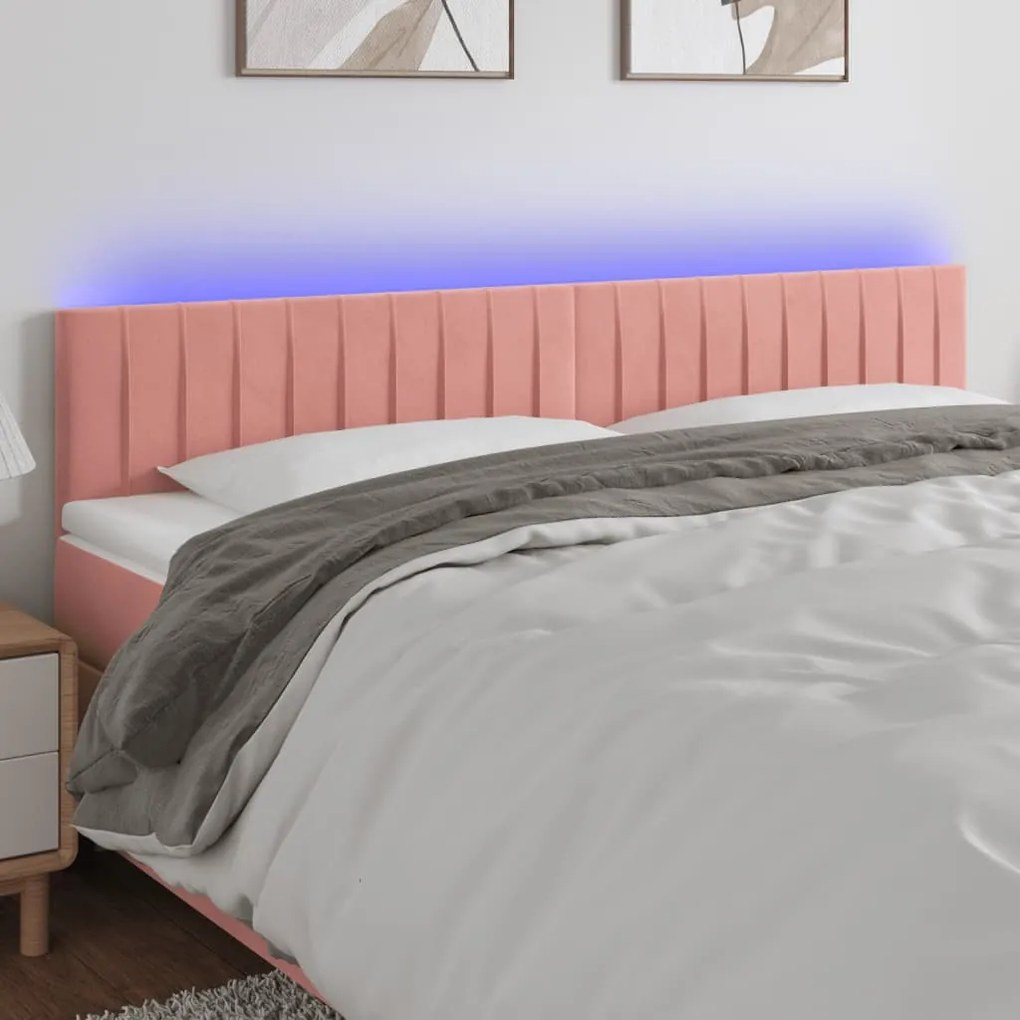 Testiera A Led Rosa 160x5x78/88 Cm İn Velluto /