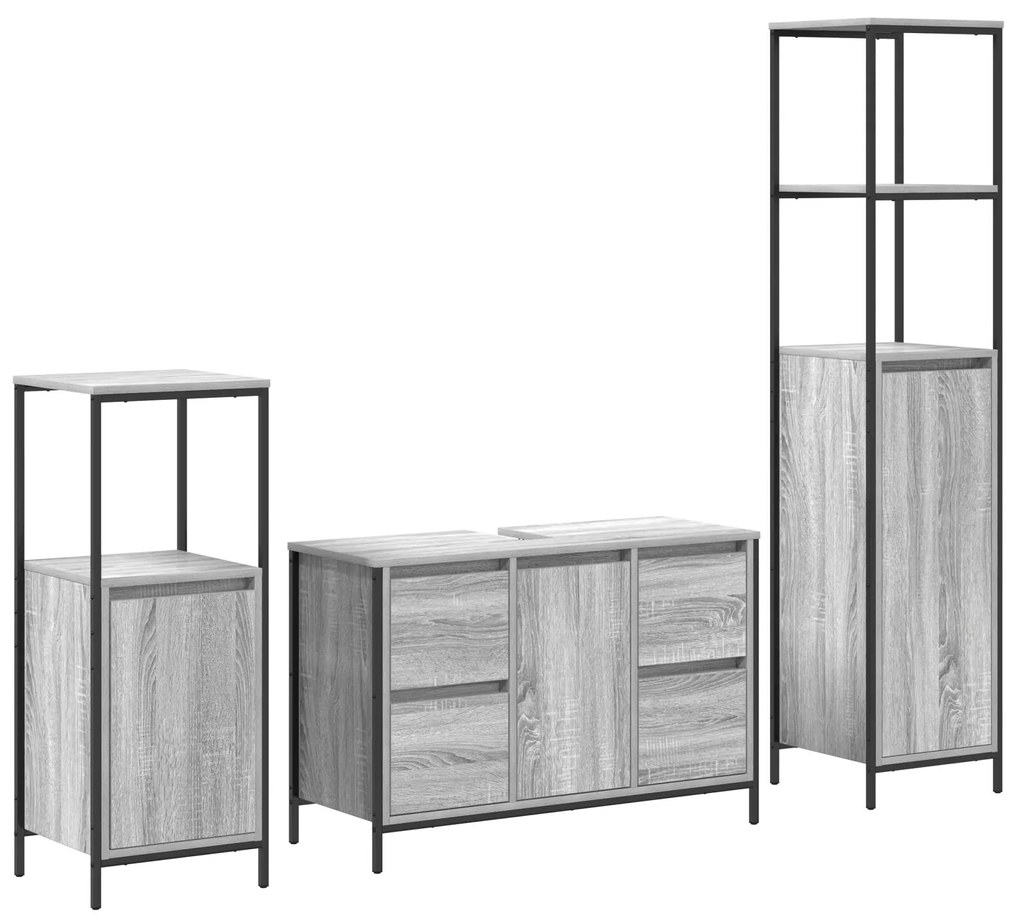Set di mobili da bagno in legno ingegnerizzato grigio sonoma