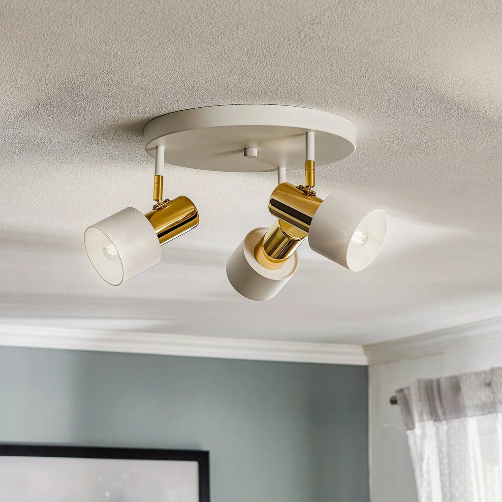 Argon Faretto da soffitto Destin, 3 luci, bianco/ottone