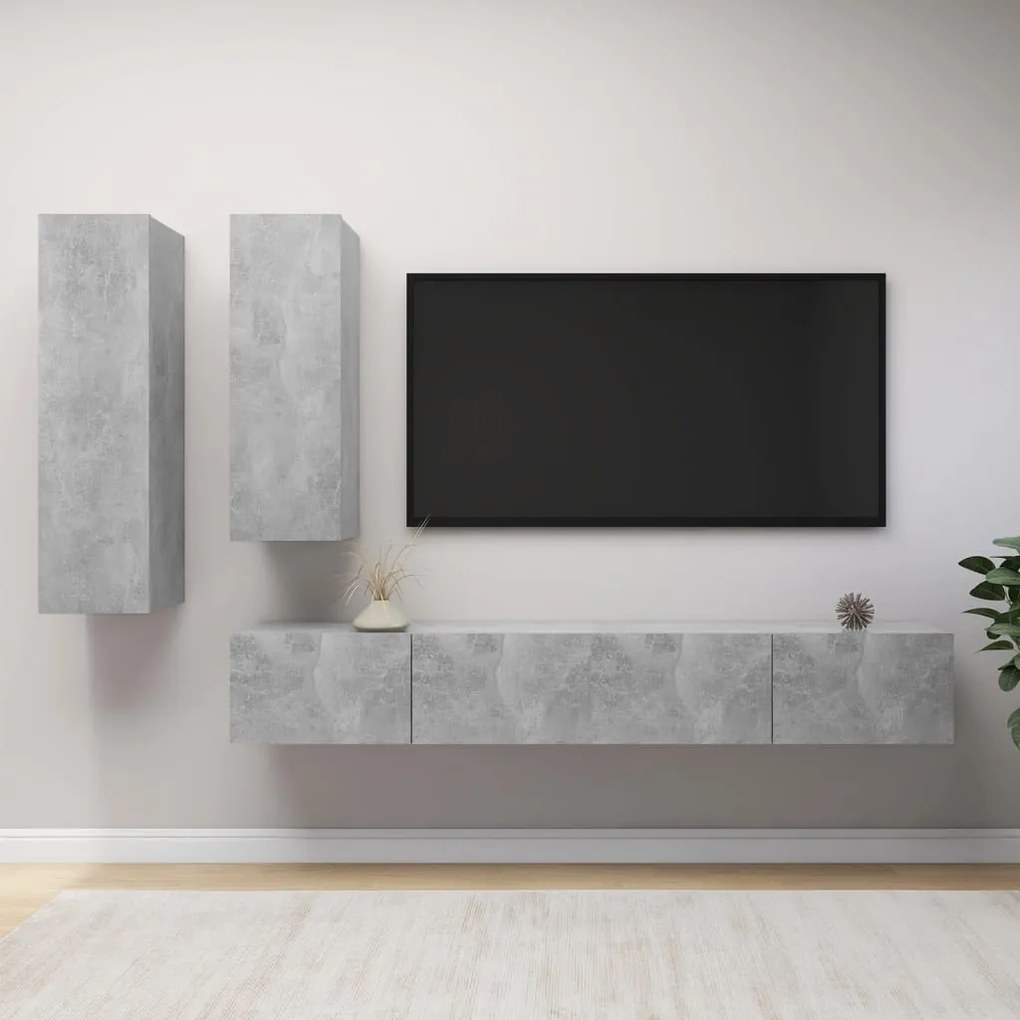 Set Di Mobili Porta Tv 4 Pz Grigio Cemento İn Legno Multistrato /