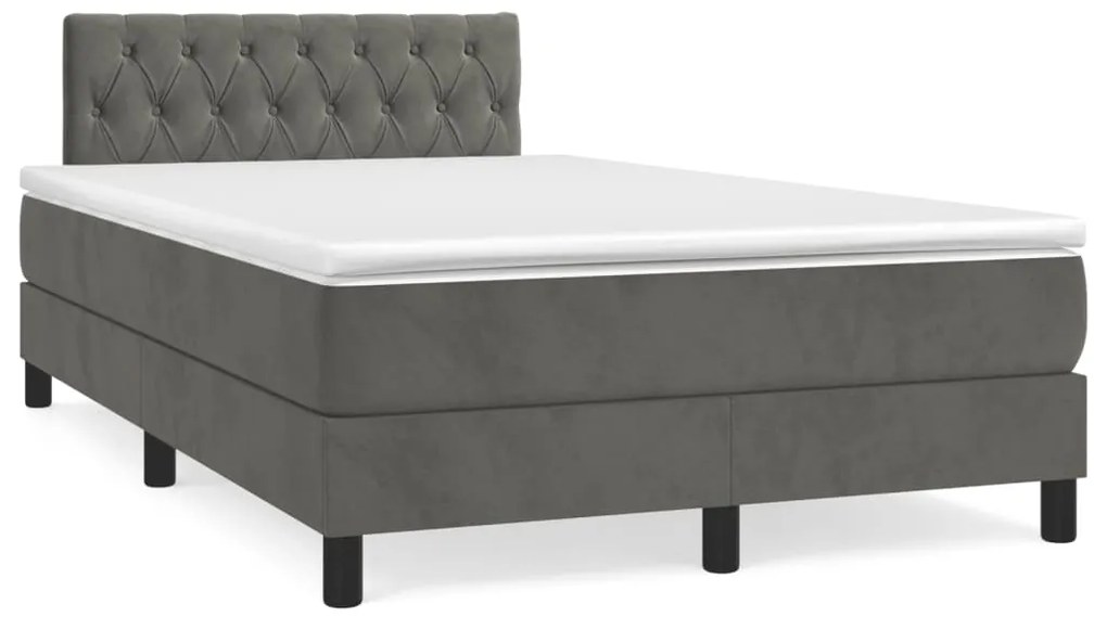 Letto A Molle Materasso E Led Grigio Scuro 120x190cm İn Velluto /