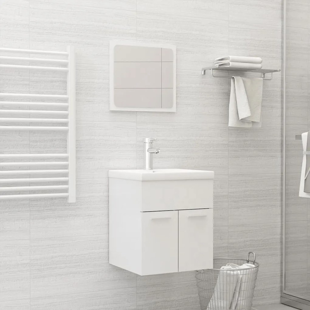 Set Mobili Da Bagno Bianco Lucido İn Legno Multistrato /