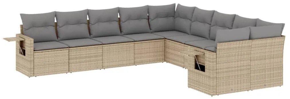 Set Divano da Giardino 10 pz con Cuscini Beige in Polyrattan