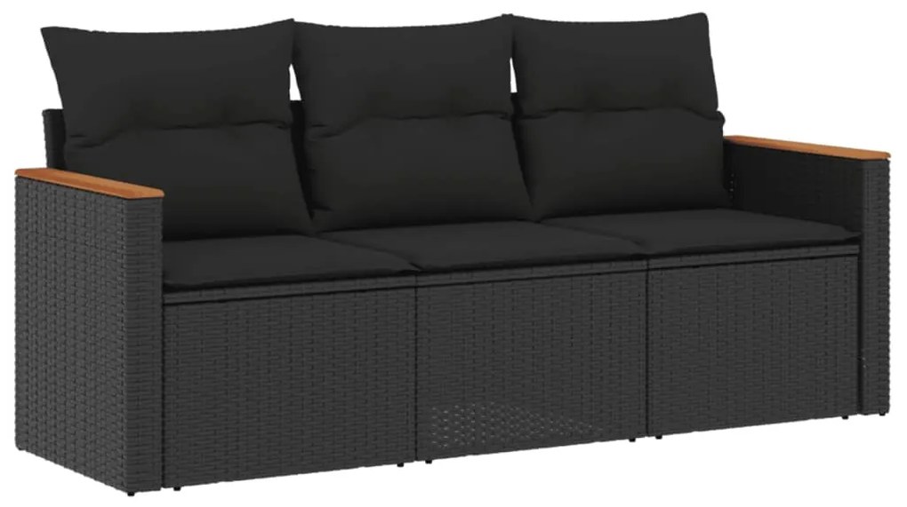 Set divani da giardino 3 pz con cuscini in polyrattan nero