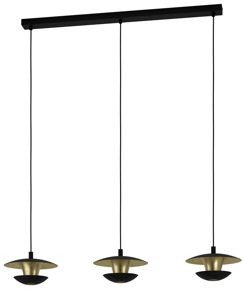 Lampadario A Sospensione Contemporaneo Nuvano Acciaio Nero Oro 3 Luci Gu10 4,5W