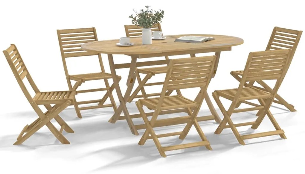 Set Da Pranzo Da Giardino 7 Pz İn Legno Massello Di Acacia /