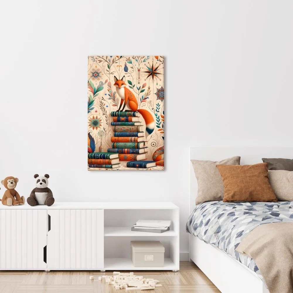 Quadro su tela – Volpi e biblioteca magica