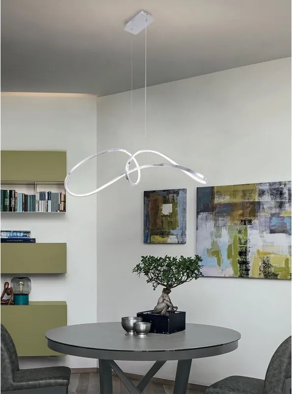 Lampadario LED moderno Evelin grigio, luce con 3 temperature di colore 2400 lumen, NOVECENTO