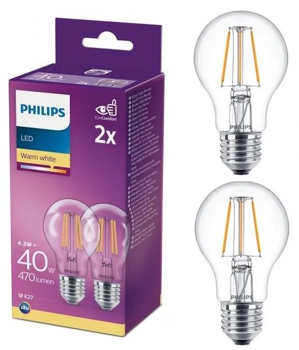 SET 2x LED Lampadina VINTAGE Philips A60 E27/4,3W/230V 2700K