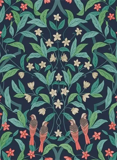 Cole & Son Carta da parati Jasmine & Serin Simphony - Coral on Ink