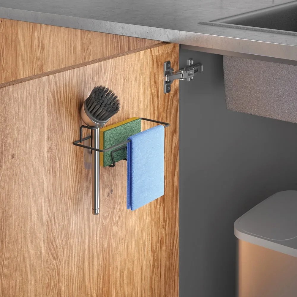 Organizer per lavello senza foratura nero opaco in metallo Lava – Metaltex