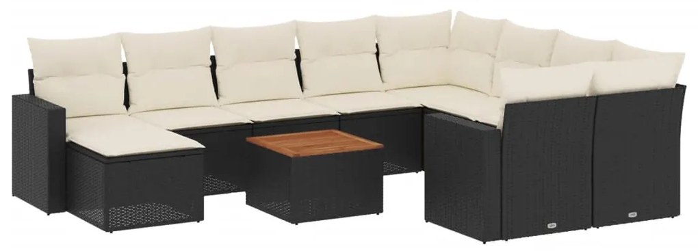 Set divani da giardino 11 pz con cuscini in polyrattan nero