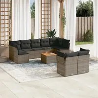 Set Divano da Giardino 10 pz con Cuscini Grigio in Polyrattan 3256144