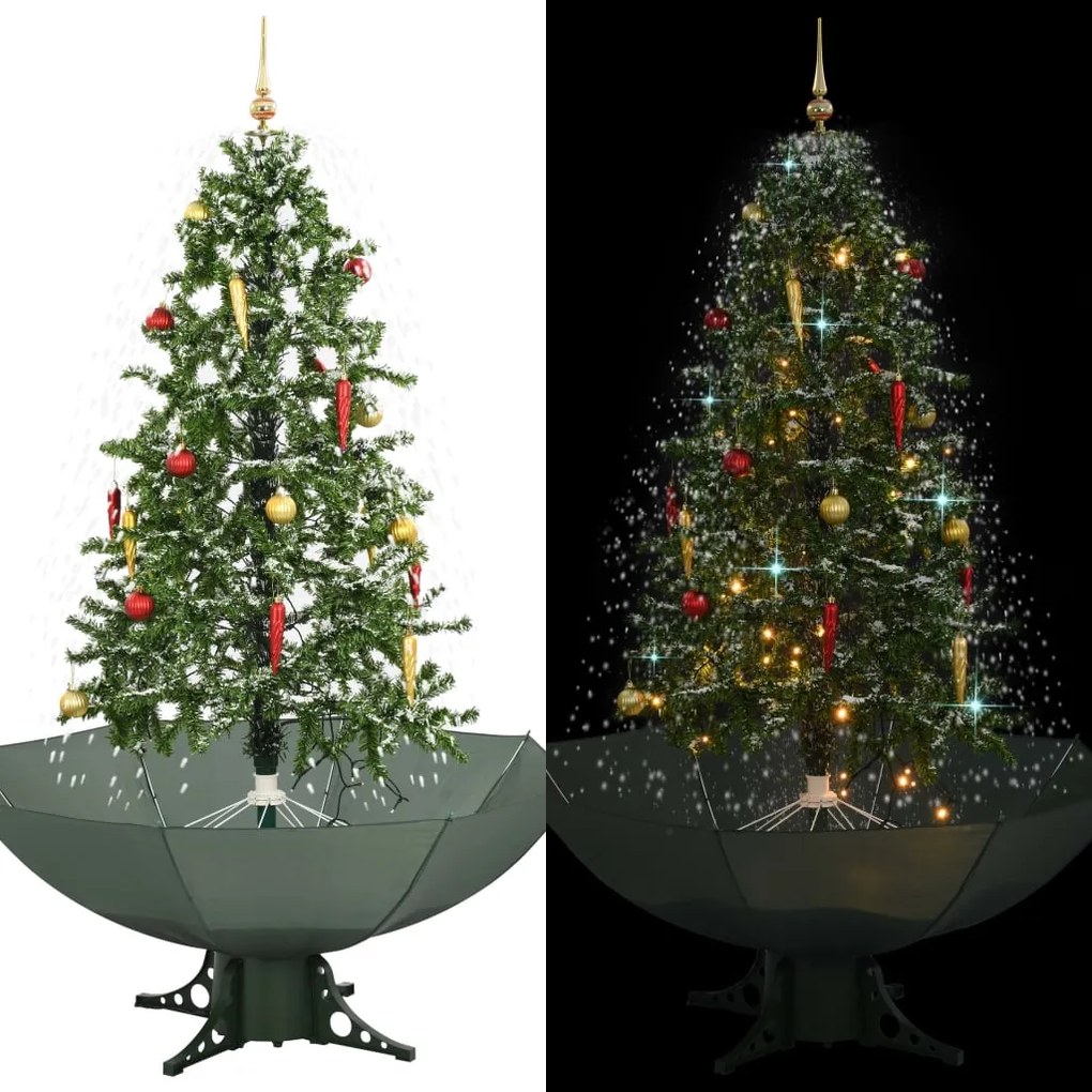 Albero di Natale con Neve e Base a Ombrellone, Verde / 170 cm