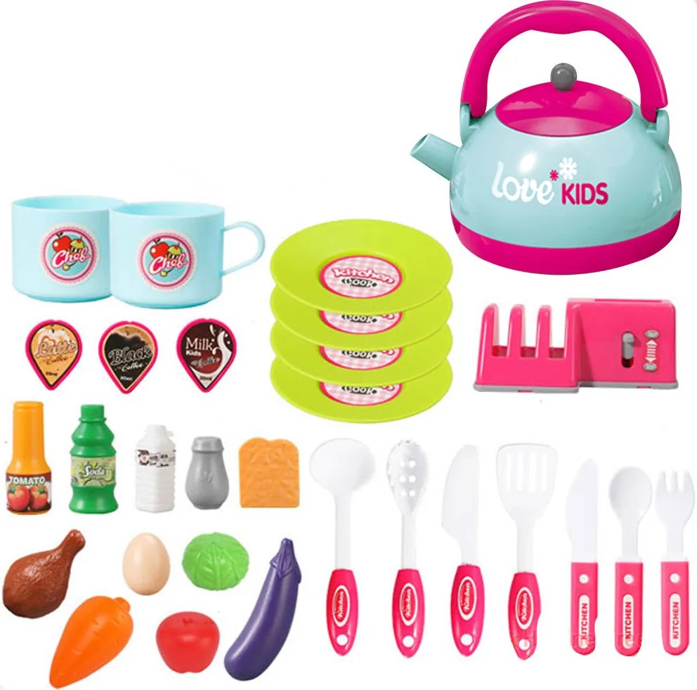 Cucina Giocattolo Bambini Luci Suoni e Bollitore Funzionante 29 Accessori Rosa...